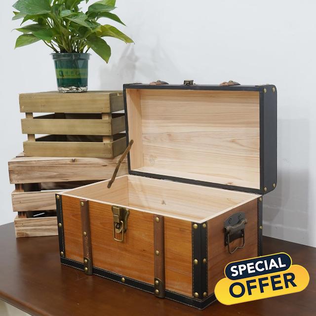 Wooden and leather treasure chest