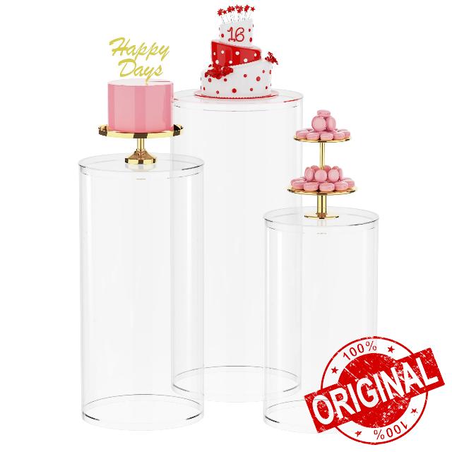 Wokceer 3Pcs Cylinder Pedestal Stands for Party Large Round Cylinder Tables for Parties Pedestal Display Plinth Pillars for Wedding Birthday Party Art Decor 15.7*35.4"(L)