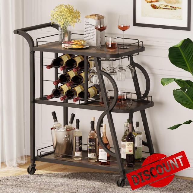 Aubtik Rustic Bar Cart with Wheels
