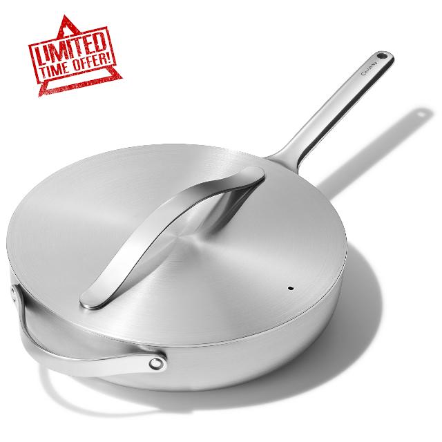Caraway Stainless Steel Sauté Pan (4.5 Qt) - 5-Ply Stainless Steel - Oven Safe & Stovetop Agnostic - Non Toxic
