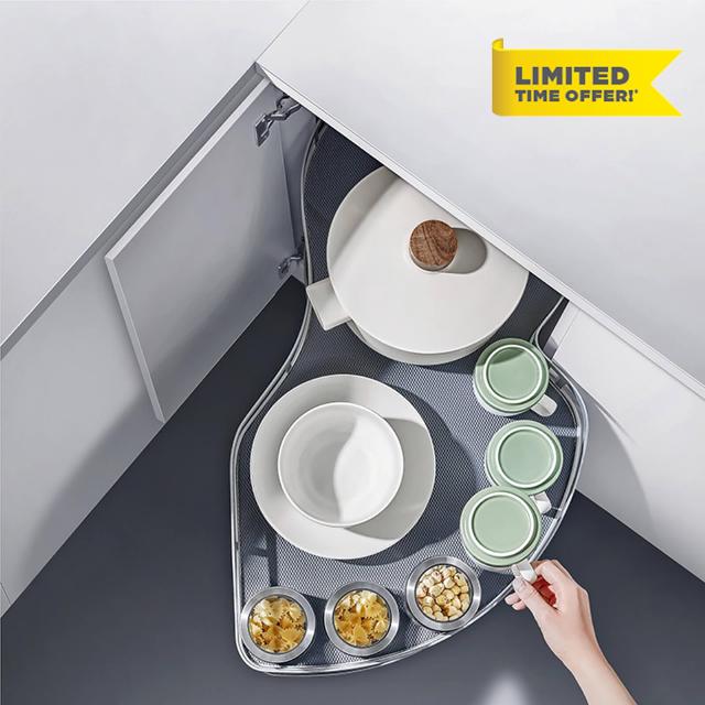 LOVKIT Blind Corner Cabinet Organizer Right Side Swing Out Lazy Susan Tray for Corner Cabinet Pull Out Shelf Organizers for 36 Inch Base Cabinets 2 Tier Black Finish