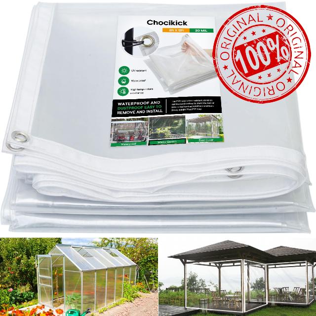 Chocikick 8 x 12 FT Outdoor Clear Tarp Curtain Waterproof 20 Mil