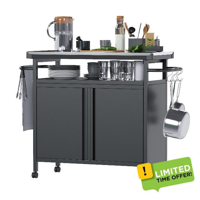 LOCENHU Outdoor Grill Cart with Storage on Wheels - 32 "H Outdoor Grill Table