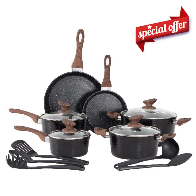 DishDelight 15 Piece Pots and Pans Set Non Stick