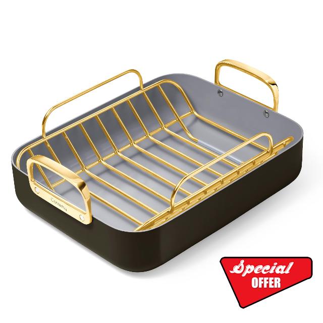 Caraway Roasting Pan - 16x13” Roasting Pan with Rack - Non-Stick Ceramic Coated - Non Toxic