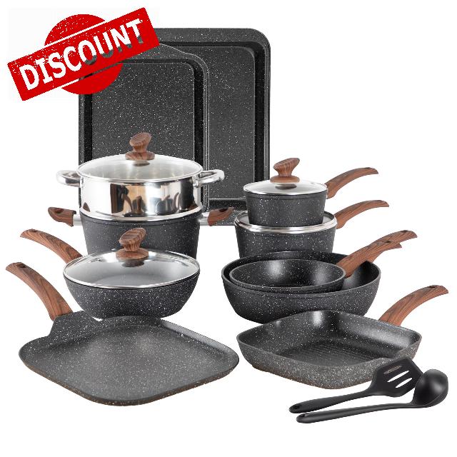 DishDelight 17 Piece Pots and Pans Set Non Stick