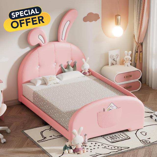 Cute Twin Size Upholstered Princess Bed