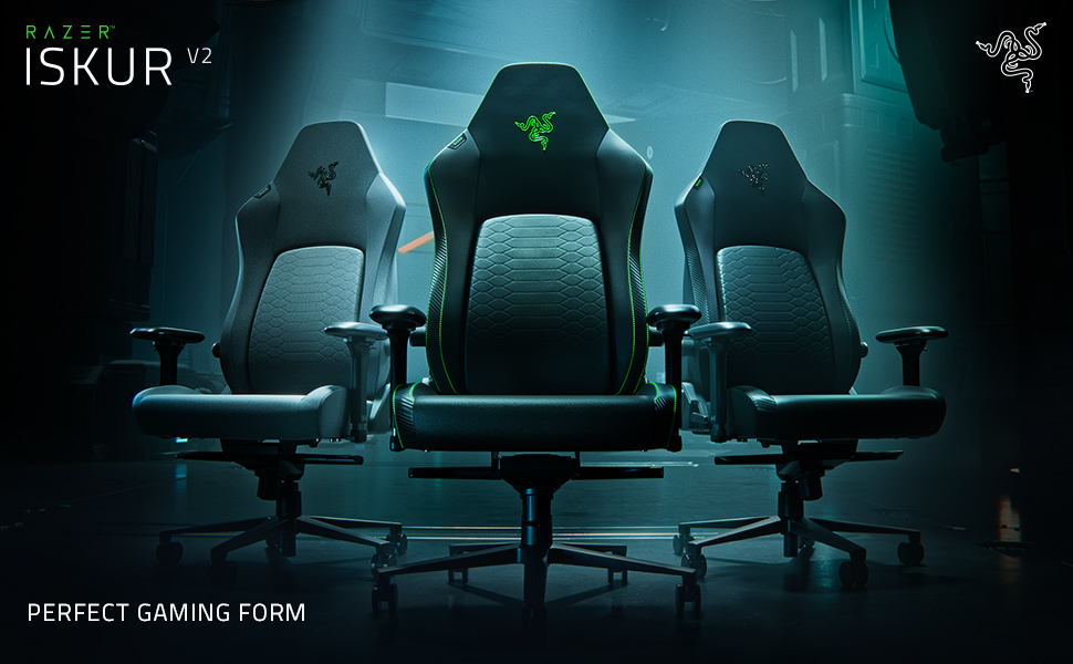 Razer Iskur V2 Gaming Ergonomic computer desk chair cushion video game hardwood floor