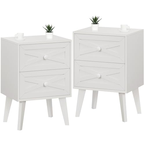 White End Table with 2 Drawers Barn Door Decorated