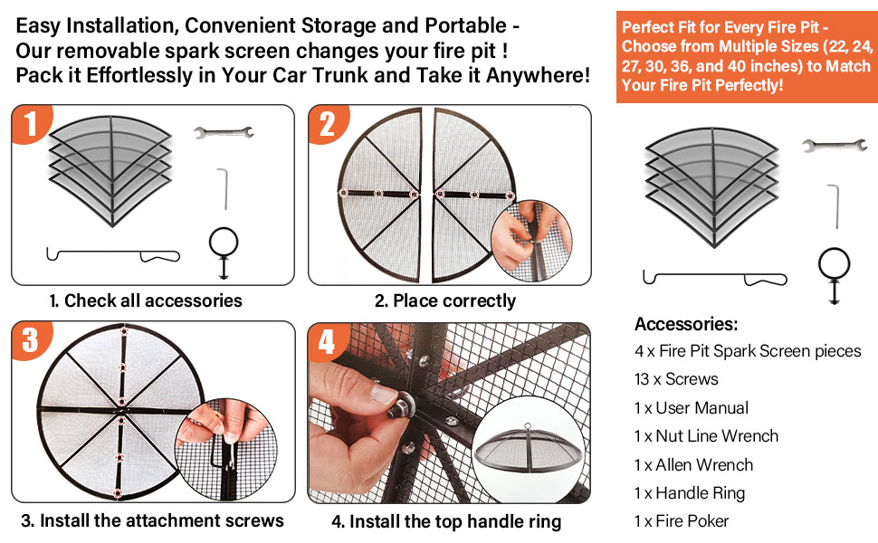 outdoor patio bonfire fire pit Screen Easy-Opening Fire Pit Lid cover Round collapsible