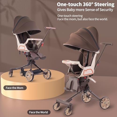 Foldable Infant Travel for Airplane Convenience Toddler Stroller with Sunshade & 360°Rotational Wrap-Around Seat