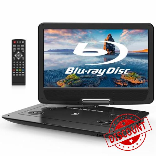 WONNIE 16.9" Portable Blu Ray DVD Player with 14.1" 1080P Full HD Large Swivel Screen