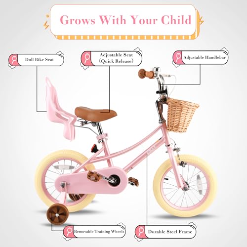 12 14 16 Inch Princess Girls Bicycle with Doll Bike Seat