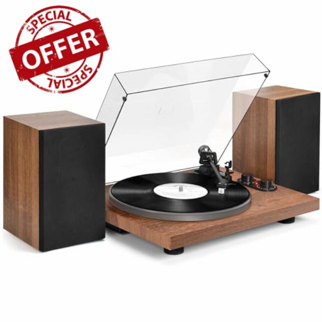 Vinyl Record Player with 40W Speakers and Bluetooth Output Input