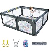 Small Baby Playpen 50x50 inch- Playpen for Babies and Toddlers with Zipper Gates- Sturdy Safety B...