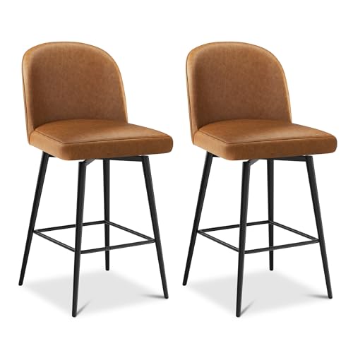 26 Inch Faux Leather Counter Height Barstools with Back and Metal Frame