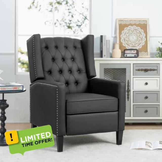 PULLAFUN 27.16" Wide Manual Wing Chair Recliner,Push Back Single Recliner Chair