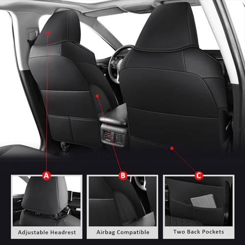 Waterproof Car Seat Covers Faux Leather Seat Cover Full Set Fit for 2019-2024 Toyota RAV 4 Non-Hybrid (Not for Adv & TRD-Off