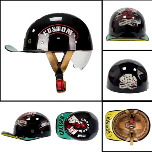 Vintage Street Adults Men Women Open Face Motorbike Helmets for Cruiser Street Scooter Moped Cap Glasses