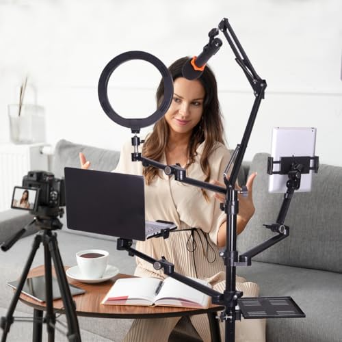 5-in-1 Moveable Adjustable Arms Mount Overhead Stand Compatible with Cellphone