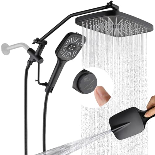 High Pressure 12 Inch Showerhead with Wand Built-in Power Wash