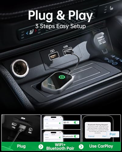 Converts Wired to Wireless Carplay Dongle for Wireless Control Plug & Play Carplay Fit for Cars from 2017 & for Apple iPhone iOS 10+ Gunmetal