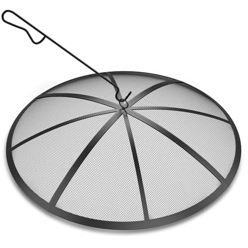 POEPRH 40Inch Collapsible Outdoor Fire Pit Screen with Handle & Poker
