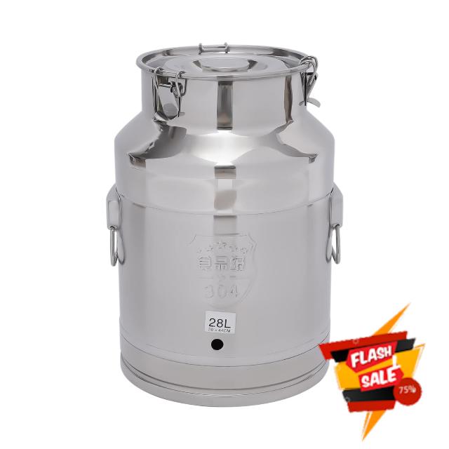 28L Stainless Steel Milk Can Liquid Wine Beer Barrel Bucket with Faucet Milk Storage Container for Wine Food Oil Water Rice
