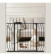 Black Baby Gate 29-34 Inch Wide Walk Through Pressure Mounted Safety Gate with Door No Drill Tens...