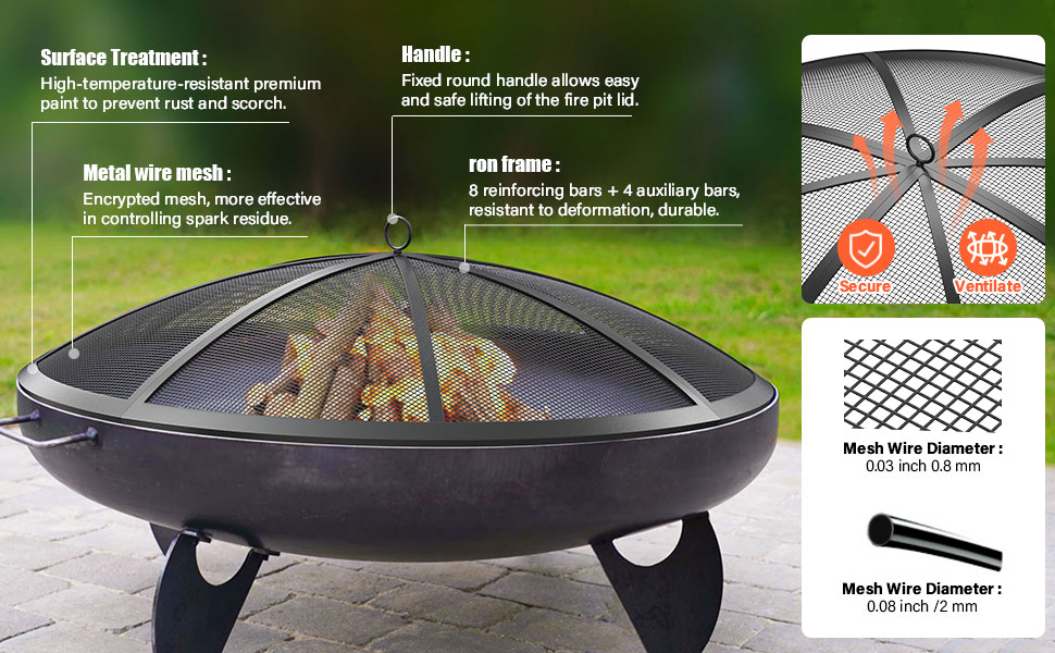 outdoor patio bonfire fire pit Screen Easy-Opening Fire Pit Lid cover Round collapsible