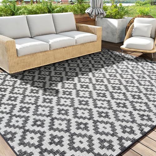 6x9 ft Polypropylene Indoor Outdoor Rugs Modern Outdoor Patio Rug Geometric Weave Textured Outdoor Area Rug for Patio Backyard Deck Balcony Outside Decor