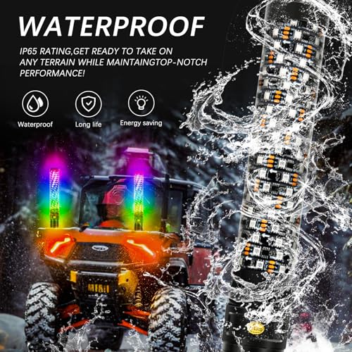 2Pcs 1FT Fat Spiral RGB LED Whip Lights for Side by Side with Wireless Remote and APP Control