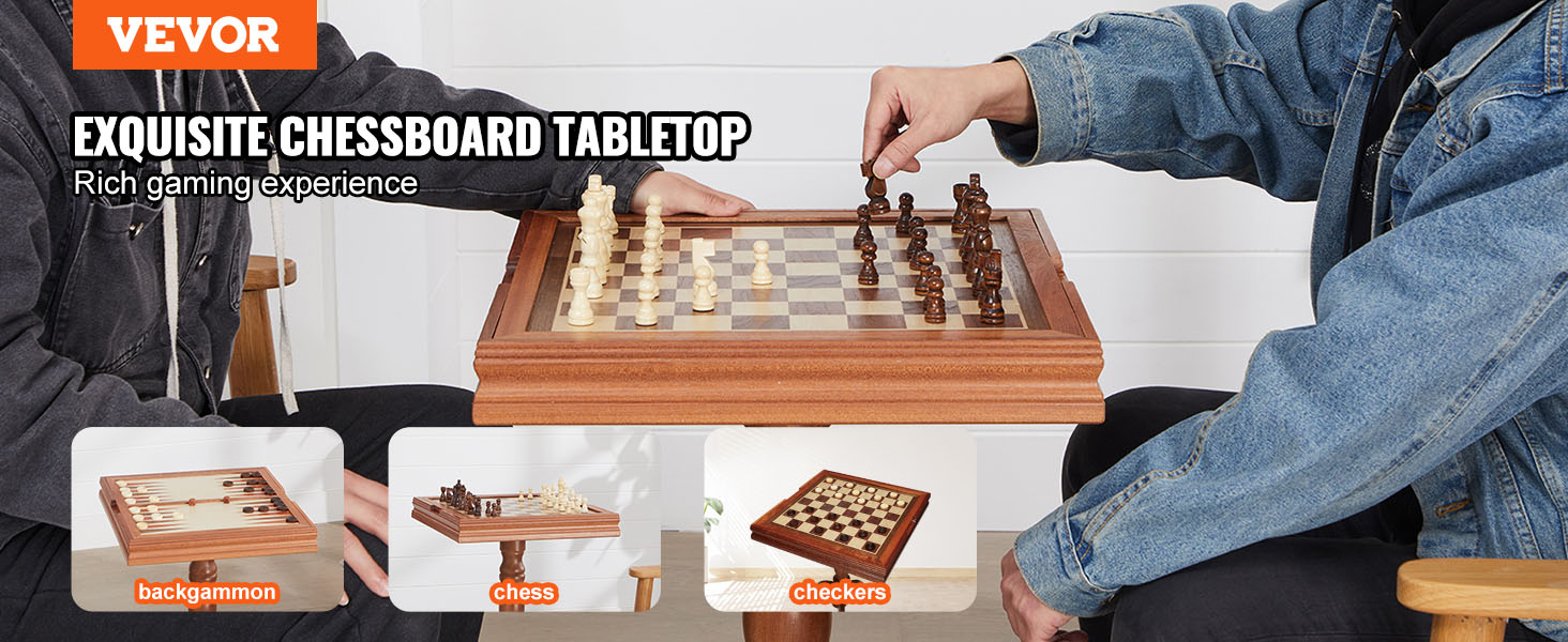 3-IN-1 Chess Checkers Backgammon Table Set