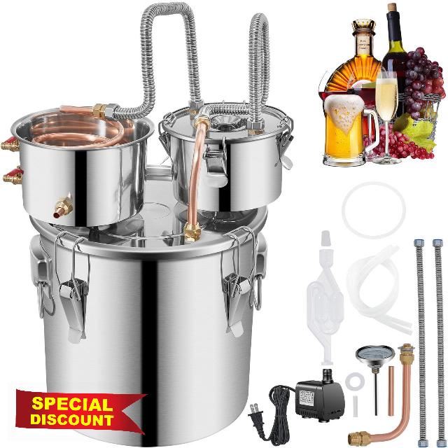 Home Use Stainless Steel Moonshine Still Brewing Double Keg - Water Wine Alcohol - 8Gal Capacity