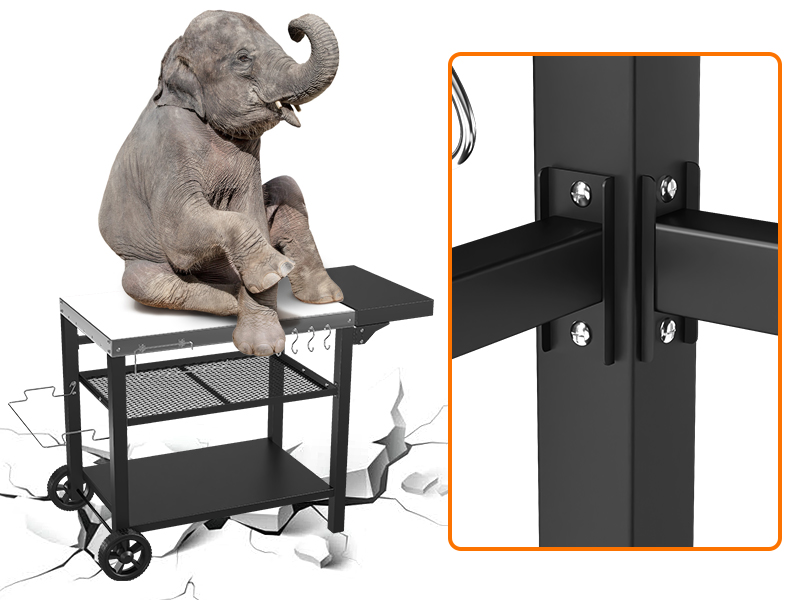 Grill Cart,Outdoor Grill Table,Pizza Oven Stand Table,Three-Shelf Food Prep and Work Cart