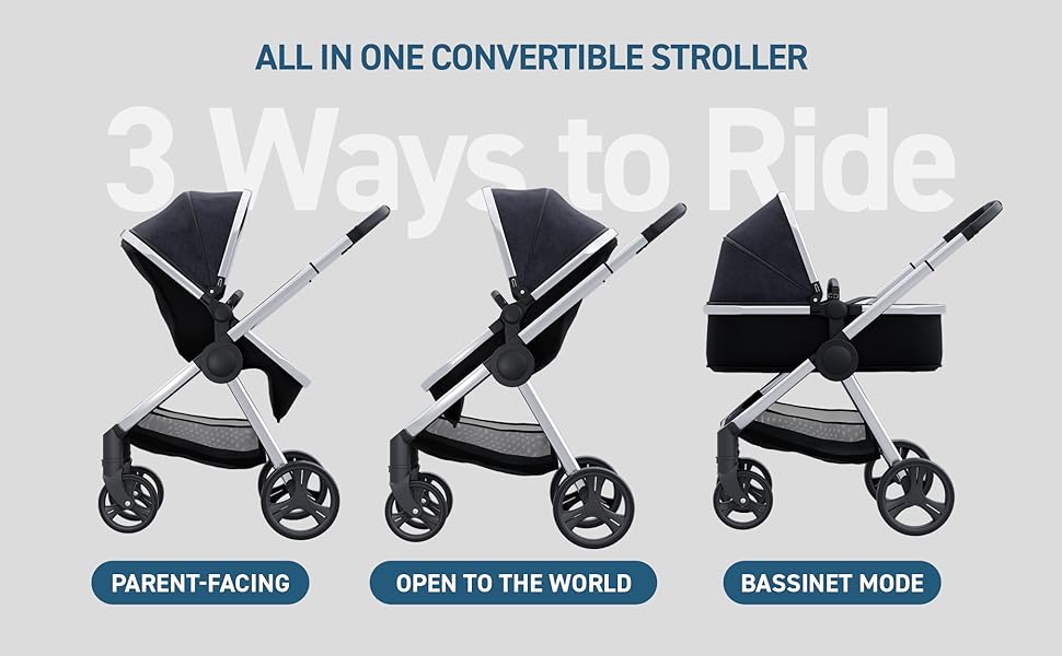 convertible stroller parent facing, open to world, bassinet mode