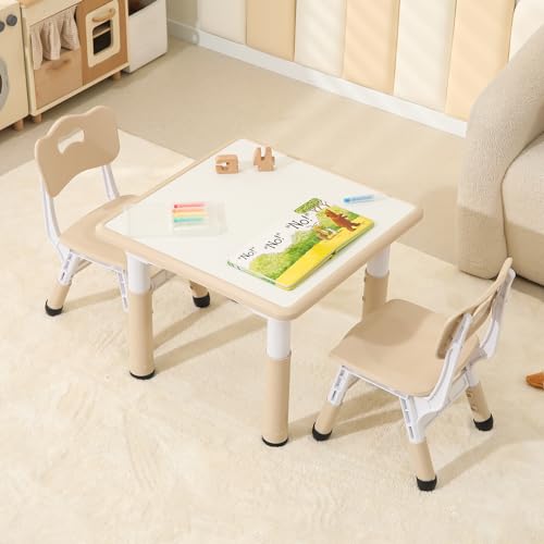 Height Adjustable Toddler Table and Chairs with Anti-Slip Foot Covers