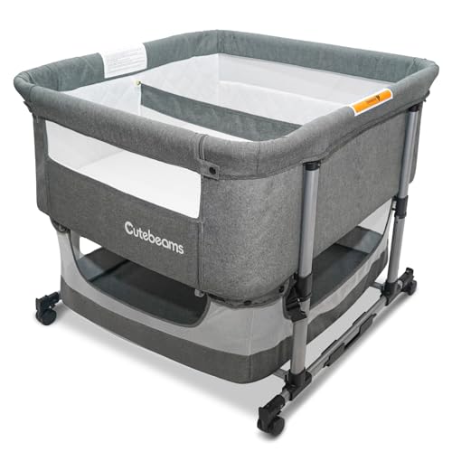 3 in 1 Bedside Co Sleeper Double Bassinet for Twins,Rocking Bassinet for Baby with Wheels and Storage Basket