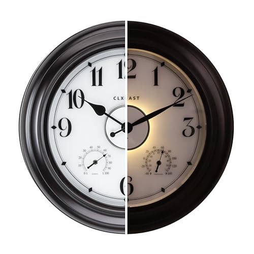 Large Lighted Outdoor Clock with Temperature and Humidity for Patio