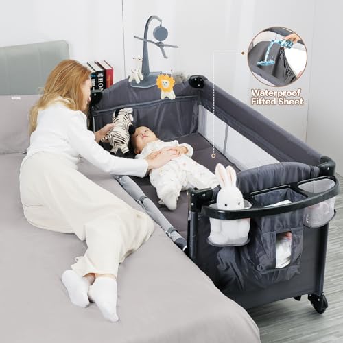 Pack and Play Bedside Sleeper with Waterproof Sheet & Mattress