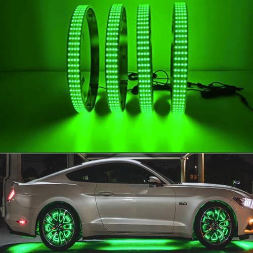 Quad Row RGBW Multicolor Car Tire Wheel Rim Light with RF Remote/APP Control Waterproof Ring Light for Truck Off-Road ATV SUV Pickup