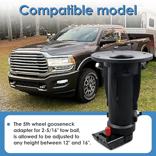 MiCCiKA Adjustable Cushioned RV 5th Wheel to Gooseneck Adapter- 12"-16"