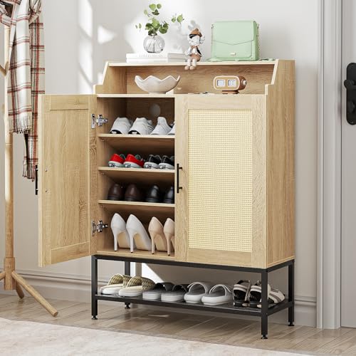Shoe Rack Organizer Cabinet with Adjustable Shelves & Buffer Hinge