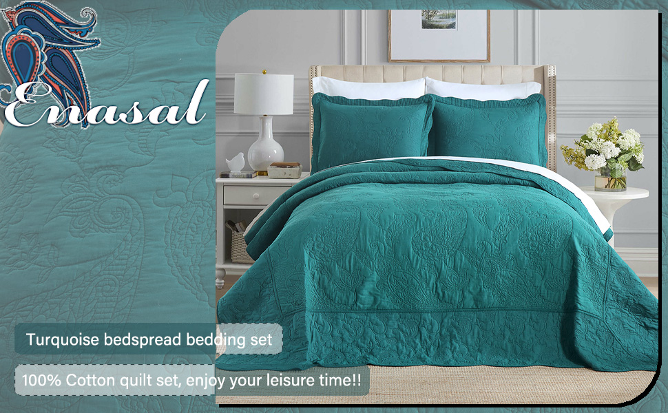 cotton bedspread quilt coverlet comforter paisley soild grey turquoise bedding sets king queen