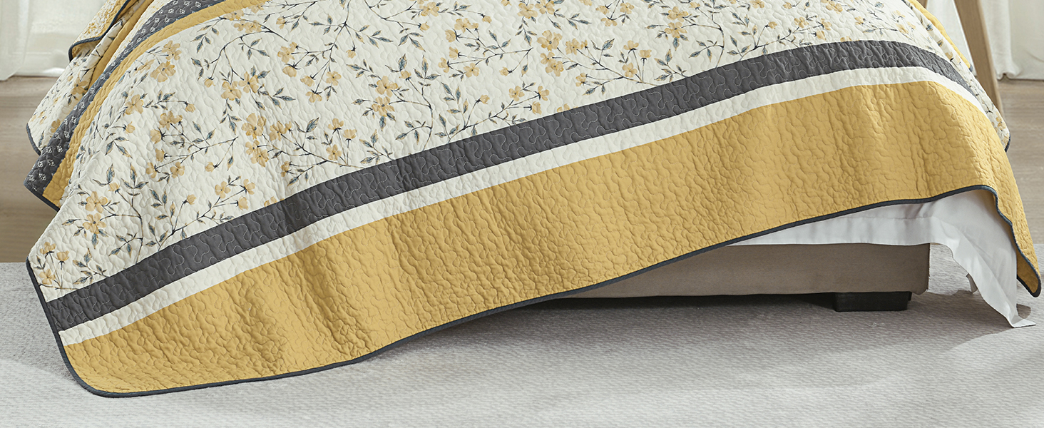 cotton quilt comforter yellow gray