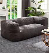 Homguava Bean Bag Chair, Stuffed Animal Storage Floor Sofa with Soft Faux Fur Cover & Wide Armres...