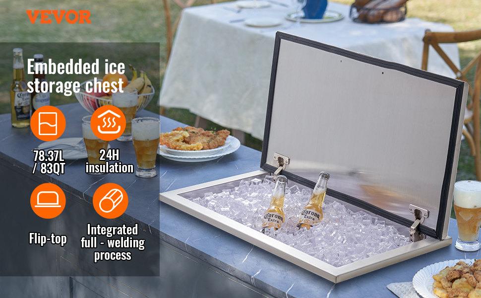 Drop in Ice Chest Ice,Stainless Steel,Cover