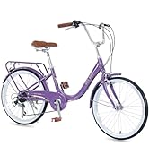 22 Inch Girls Bike, 7 Speed Beach Cruiser Bike for Teen Girls, Carbon Steel Frame Bicycle Complet...