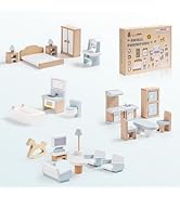 ROBOTIME Wooden Dollhouse, Doll Houses with 24 Pieces Furniture for 4, 5, 6-Inch Dolls, Dollhouse...