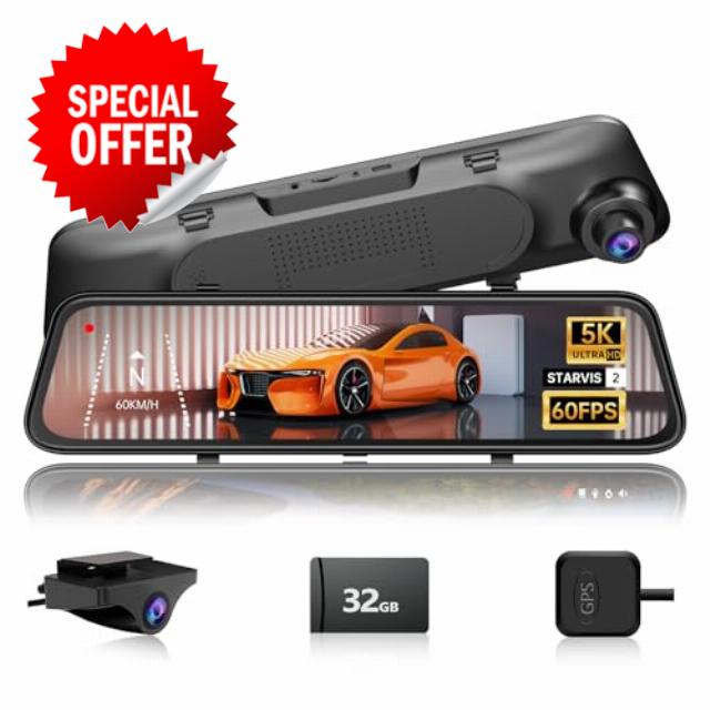 5K Mirror Dash Cam with 60fps Rearview Mirror Backup Camera for Cars & Trucks